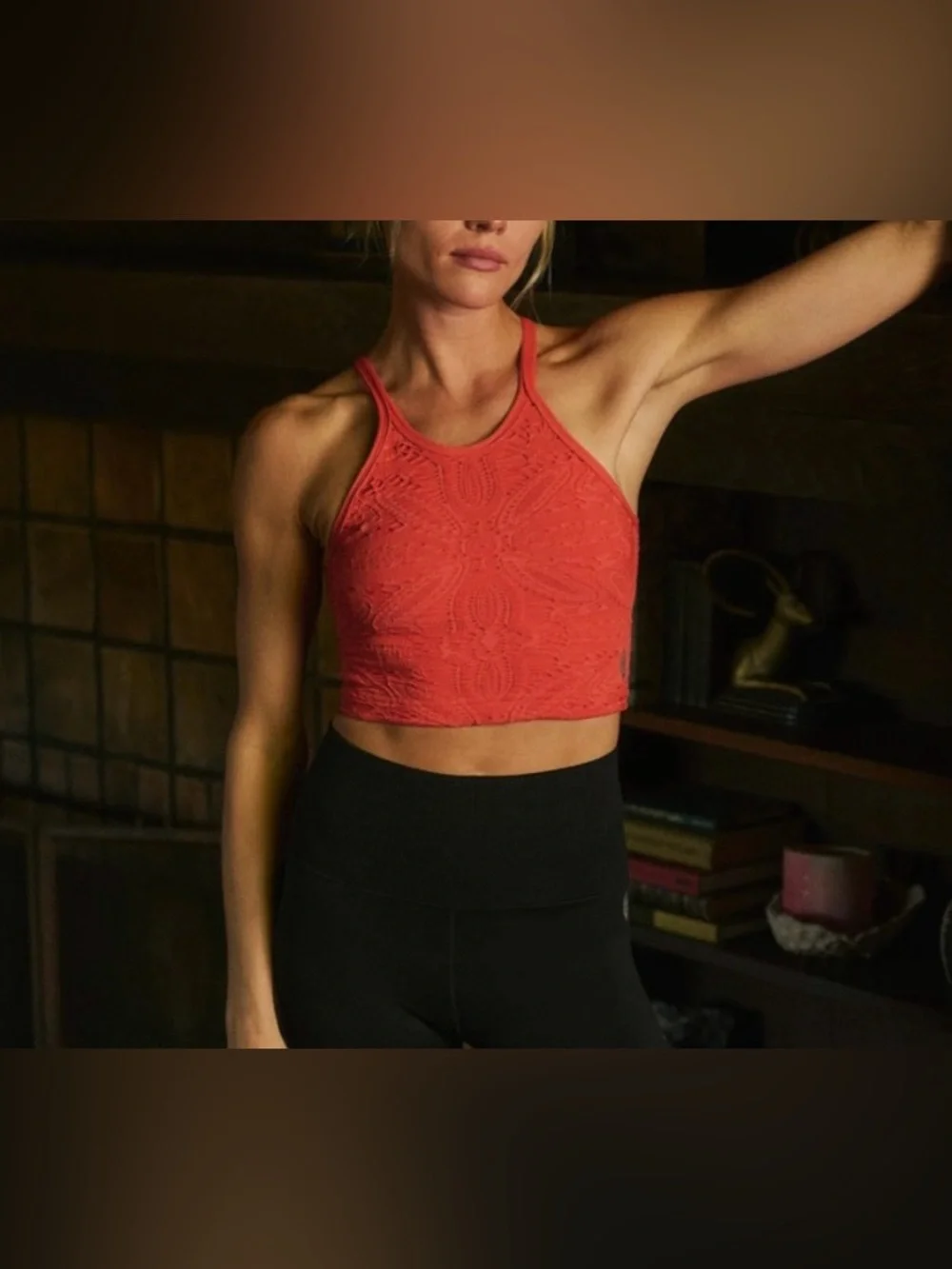NWT Free People FP Movement Happiness Runs Floral Crop Tank - flame red - XS/S
